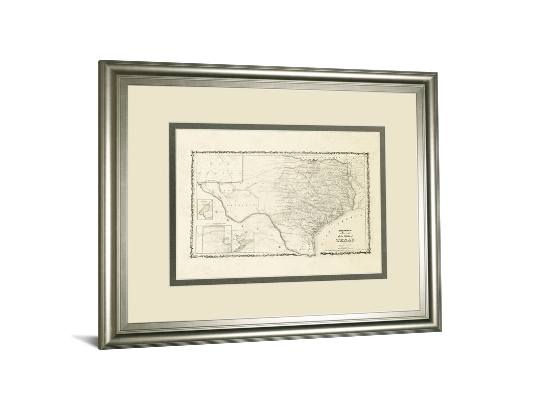 New Map Of The State Of Texas By Johnson And Wank - Framed Print Wall Art - Beige