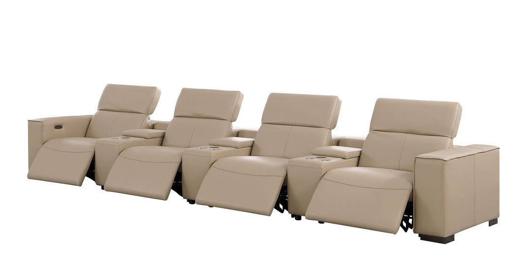 1208 - 7 Piece Leather Sofa With 4 Power Recliners And Power Headrests