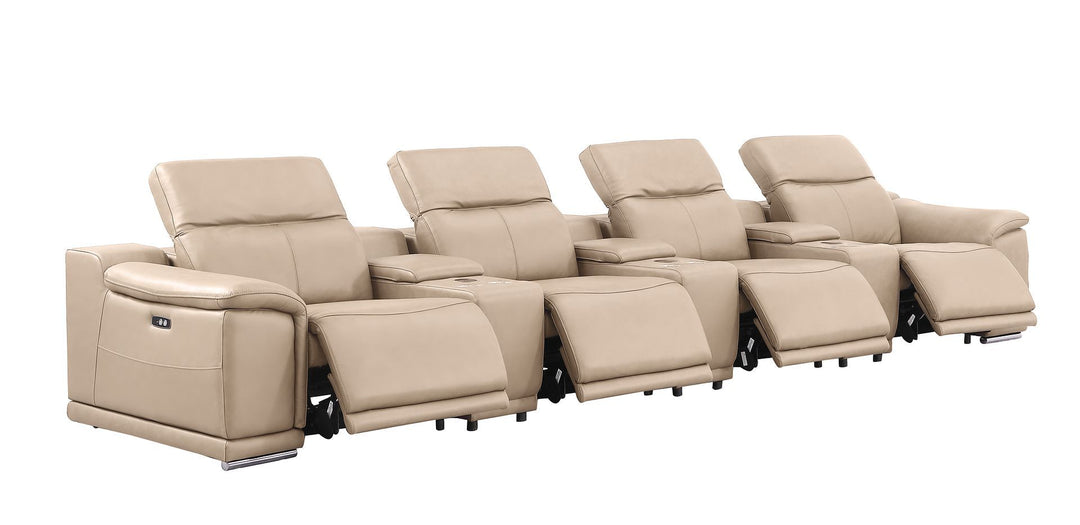 2679 - Genuine Leather Sofa With 4 Power Recliners, Power Headrests &amp; 3 Storage Consoles
