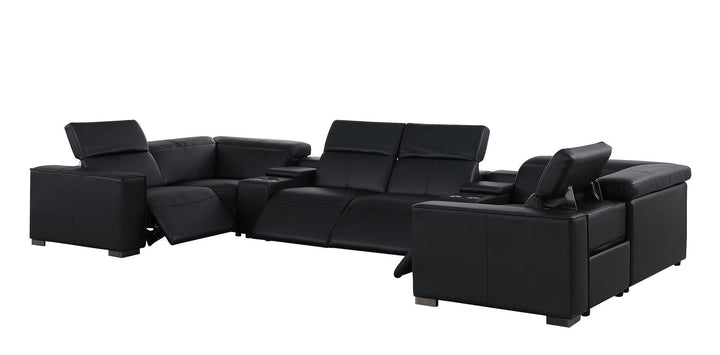 1208 - 8 Piece U Shaped Leather Sectional With 4 Power Recliners &amp; Power Headrests