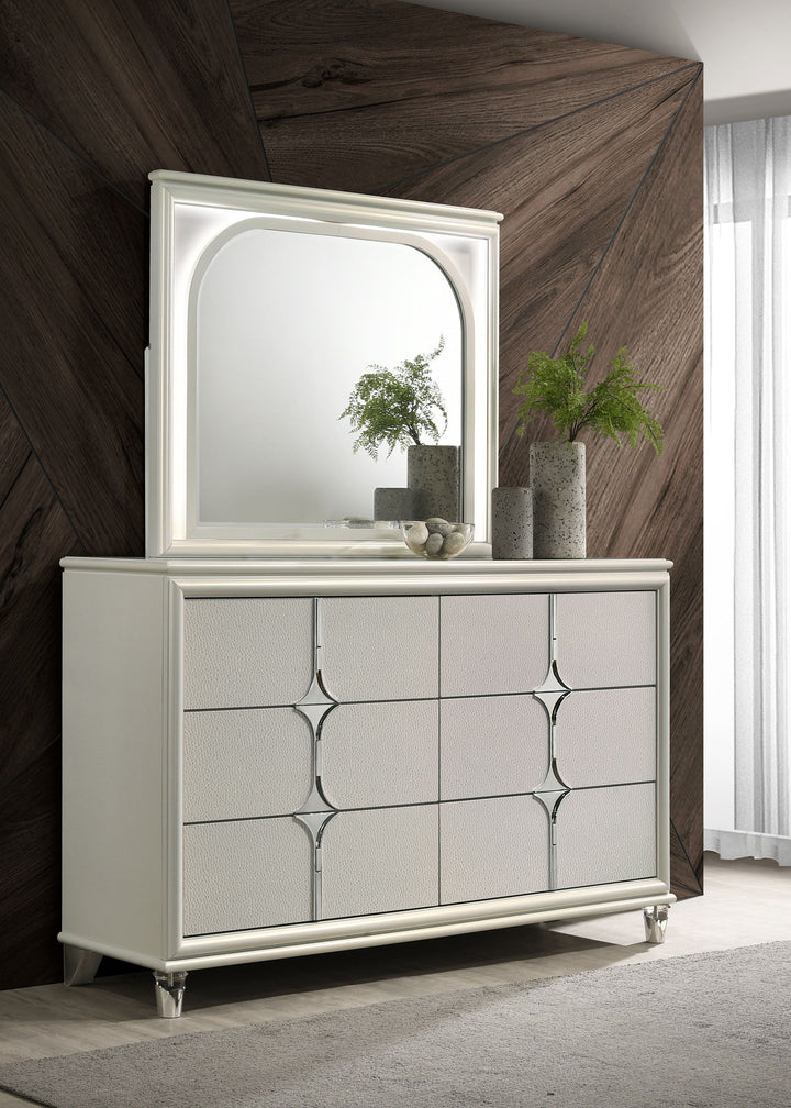 Olivia - 6-Drawer Dresser And LED Mirror - Pearl White