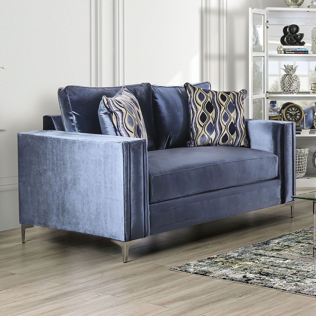 Jodie - Loveseat - Satin Blue / Silver