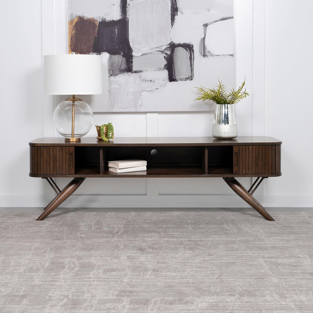 Valna Wood 71-inch TV Stand with Sliding Doors Walnut