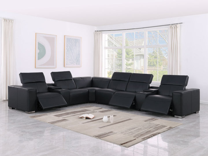 1208 - 8 Piece L Shaped Leather Sectional With 3 Power Recliners &amp; Power Headrests
