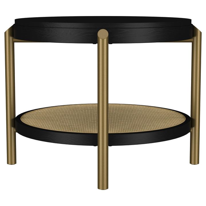 Arini Round End Side Table With Storage Shelf Black