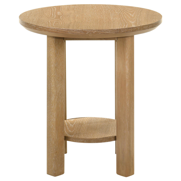 Ottowa Round Wood Side End Table with Shelf Light Oak