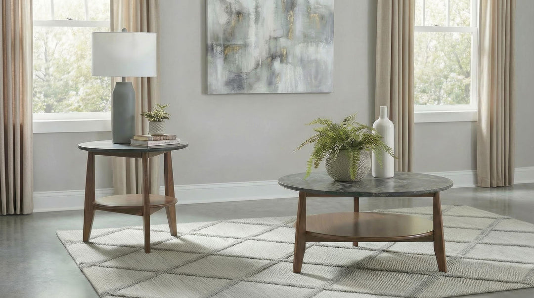 Bradley Round SmartTop Cocktail Coffee Table Smokey Grey and Brown