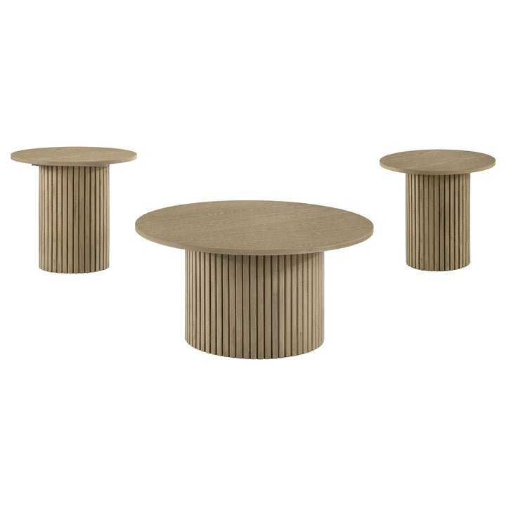 Hamlyn 3-piece Round Fluted Coffee and End Table Set Natural Oak