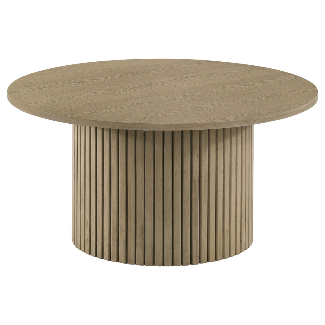 Hamlyn 3-piece Round Fluted Coffee and End Table Set Natural Oak