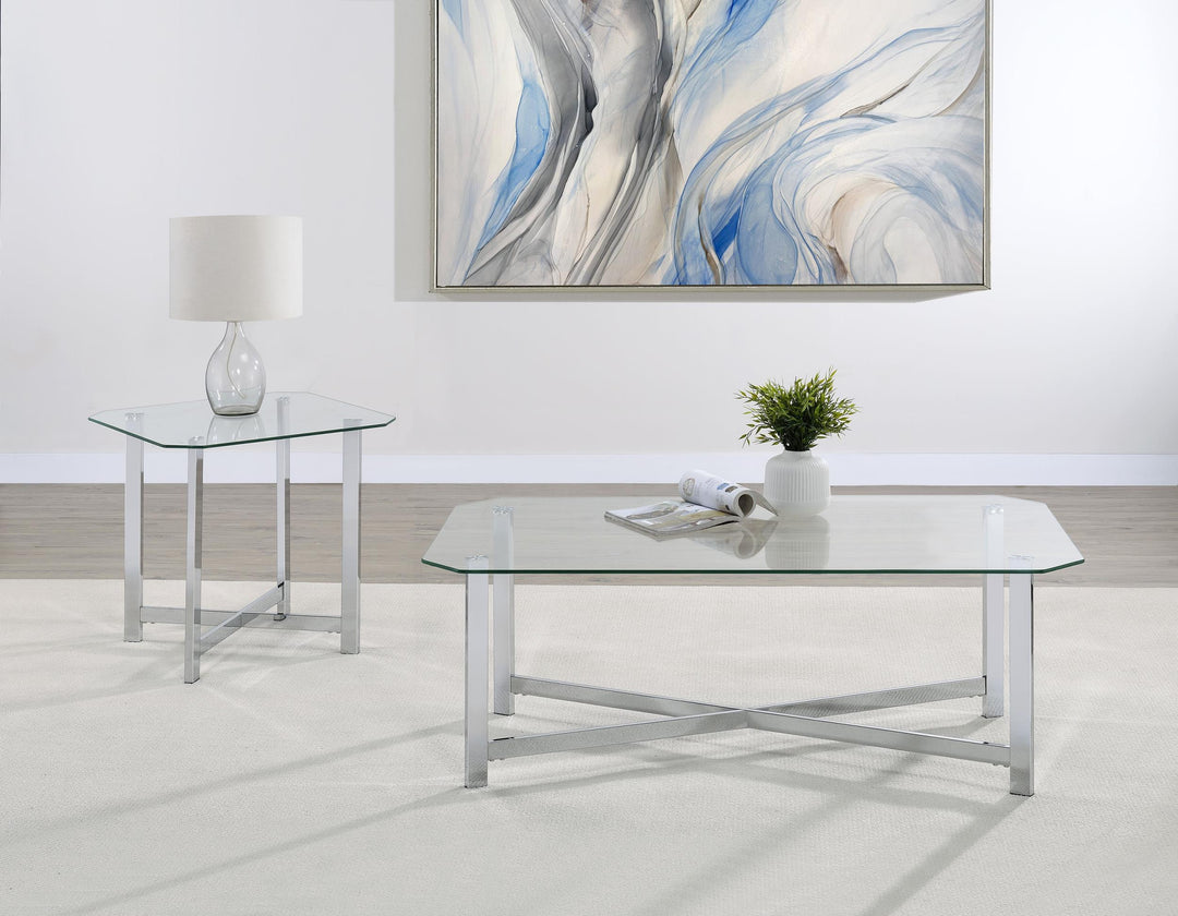 Cronin Square Tempered Glass Top Side End Table Chrome
