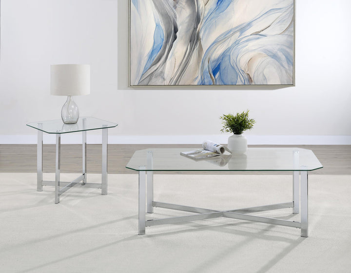 Cronin Square Tempered Glass Top Side End Table Chrome