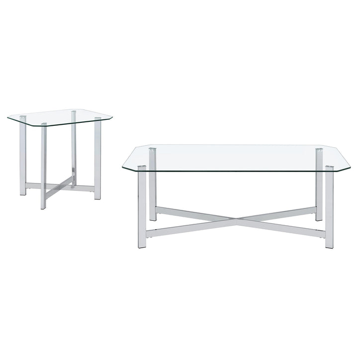 Cronin 2-piece Tempered Glass Top Coffee Table Set Chrome