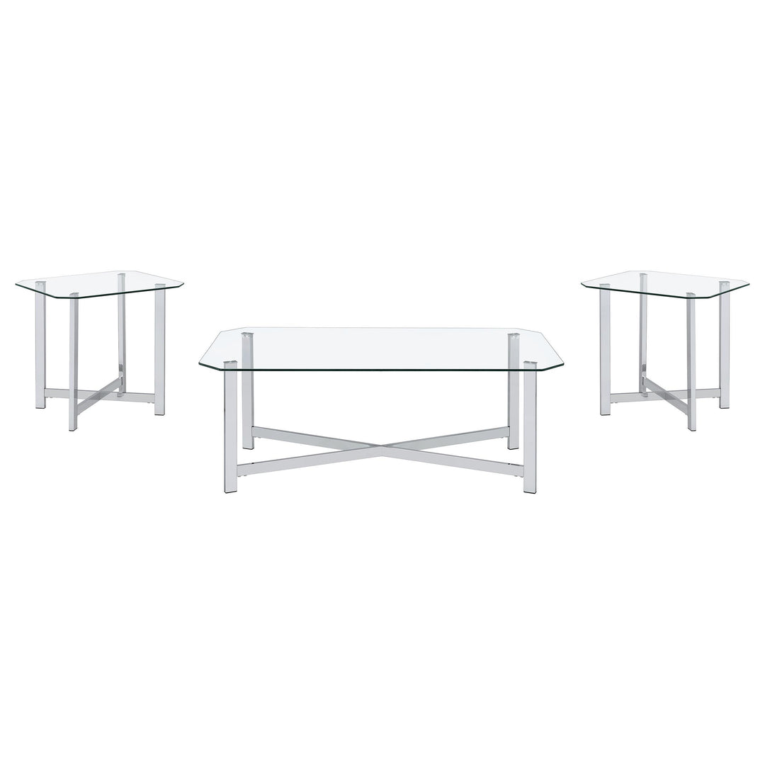 Cronin 3-piece Tempered Glass Top Coffee Table Set Chrome