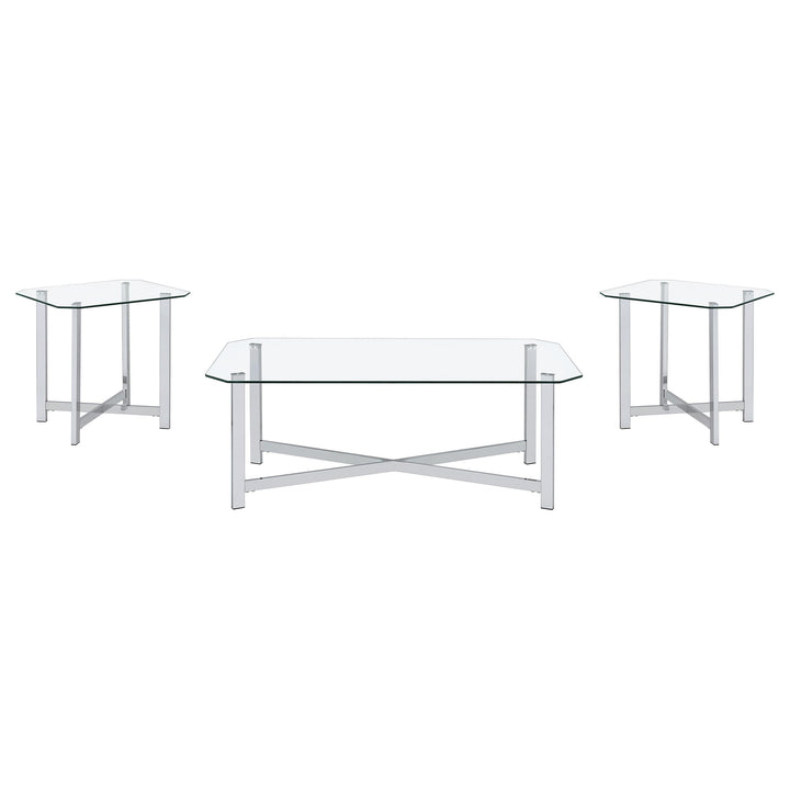 Cronin 3-piece Tempered Glass Top Coffee Table Set Chrome