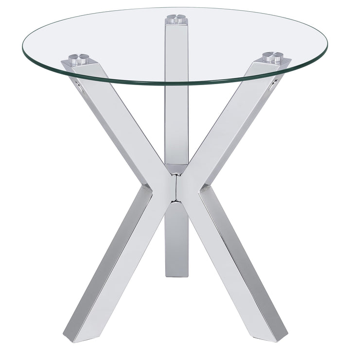 Kenzie Round Tempered Glass Top End Side Table Chrome