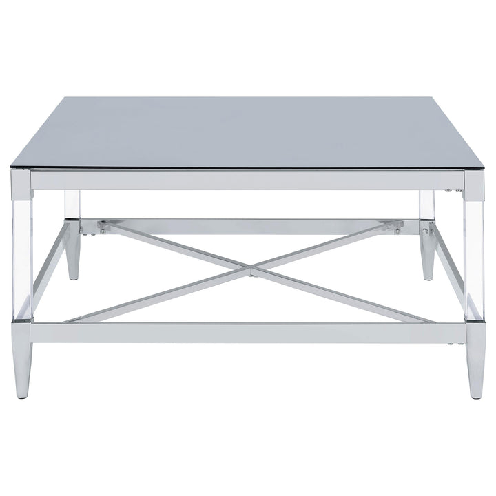 Lindley Square Tempered Mirror Acrylic Coffee Table Chrome