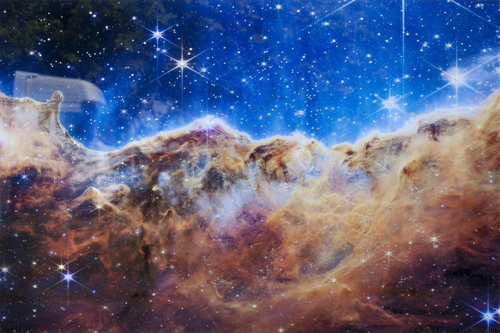 Tempered Glass With Foil &amp; Rhinestones - James Webb Carina Nebula I - Blue