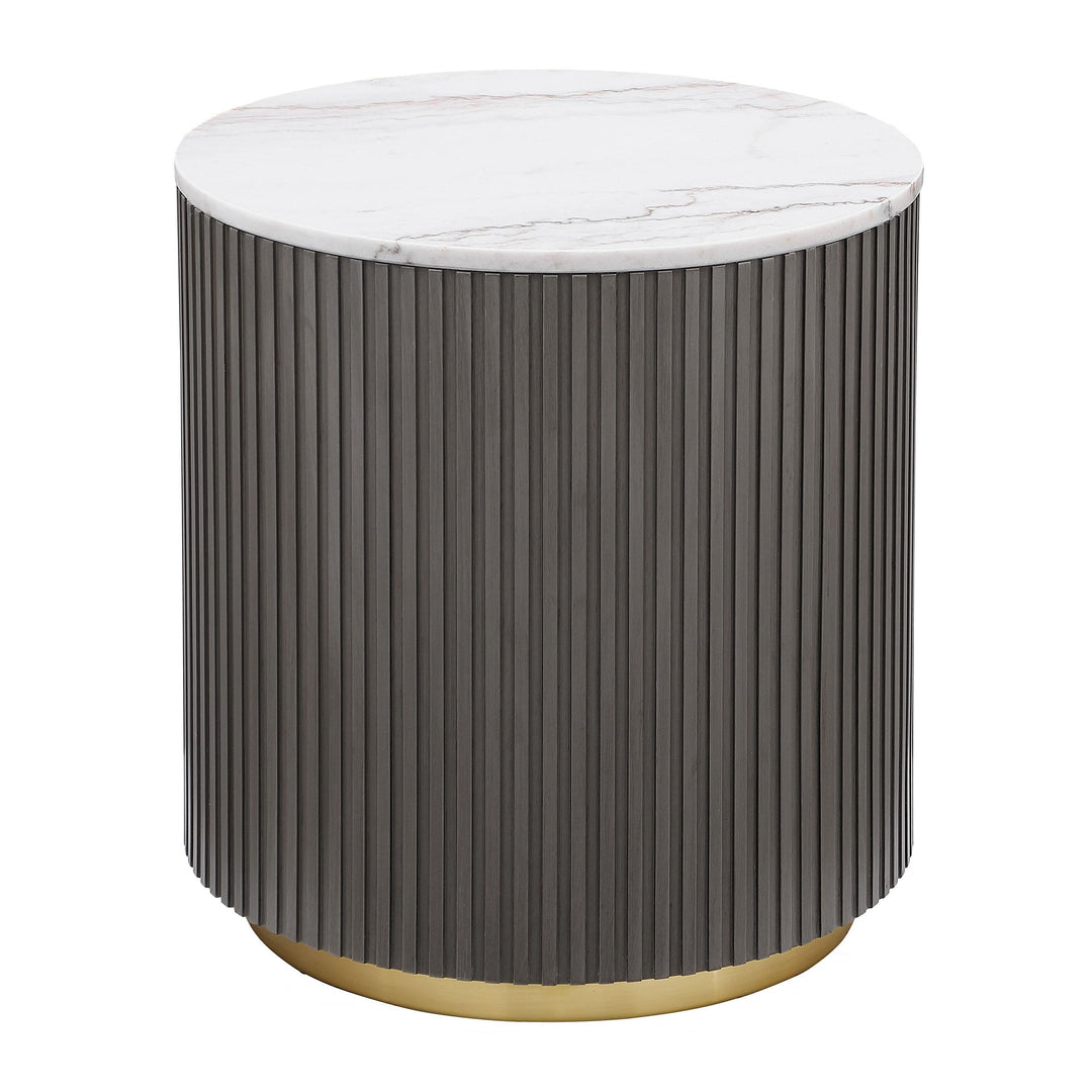 Jason Round White Marble Top Side End Table Charcoal
