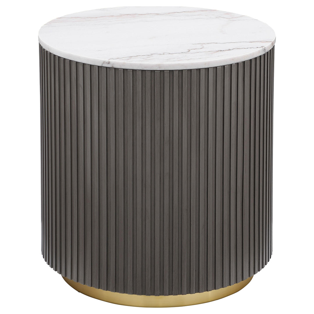 Jason 2-piece Round White Marble Coffee Table Set Charcoal