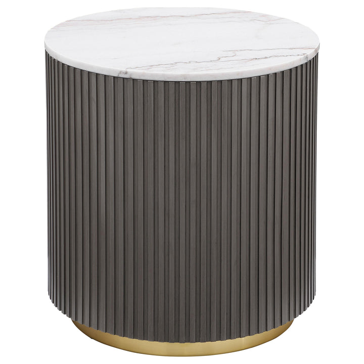 Jason 2-piece Round White Marble Coffee Table Set Charcoal