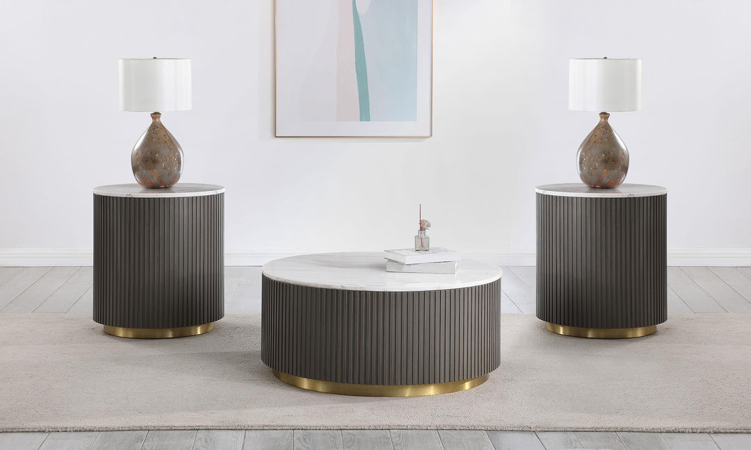 Jason 3-piece Round White Marble Coffee Table Set Charcoal