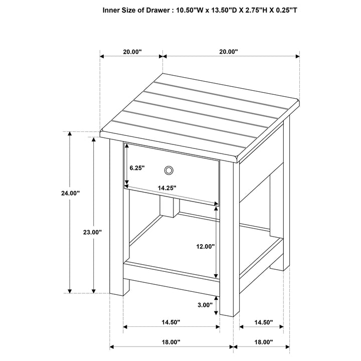 Payne 1-drawer Wood End Table with Shelf Distressed White