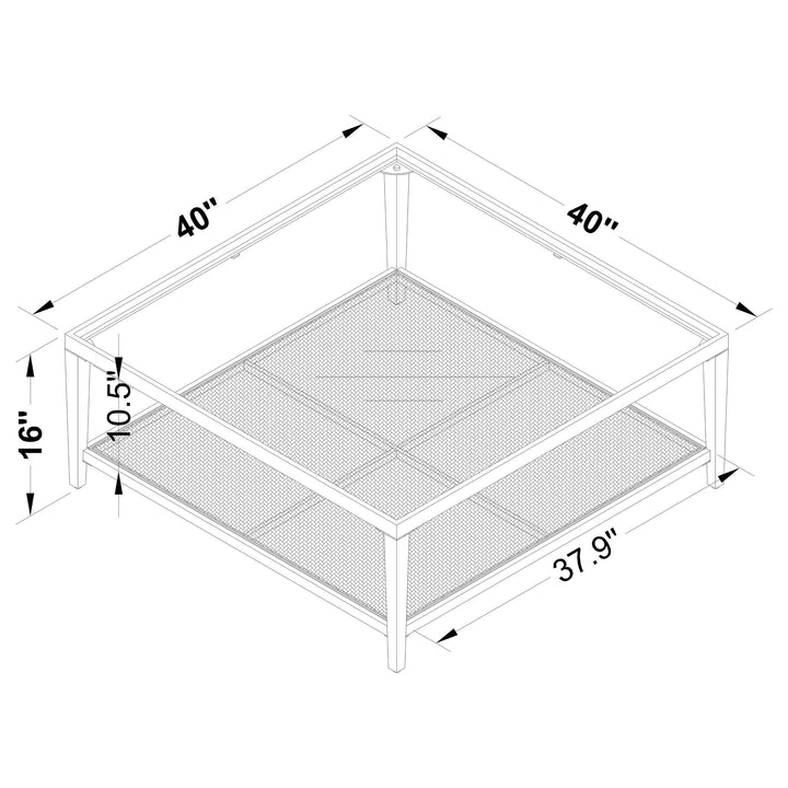 Amherst Glass Top Metal with Cane Shelf Coffee Table Black