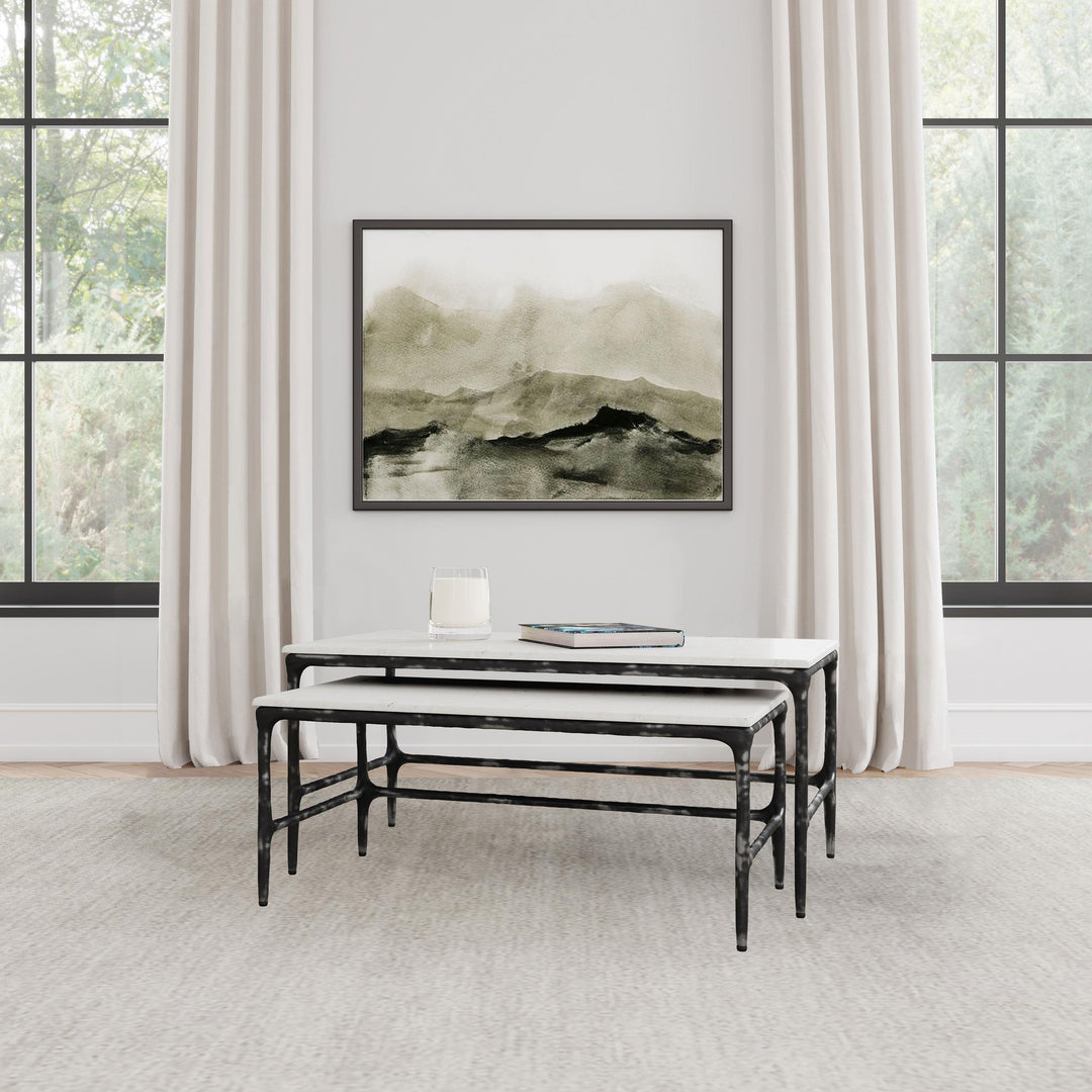 Ebby 2-piece Genuine Marble Top Nesting Coffee Tables White