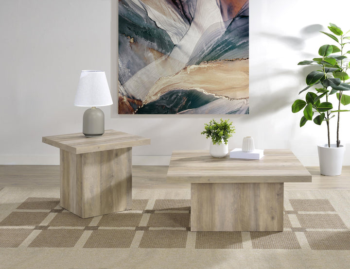 Devar Square Engineered Wood End Table Distressed Pine