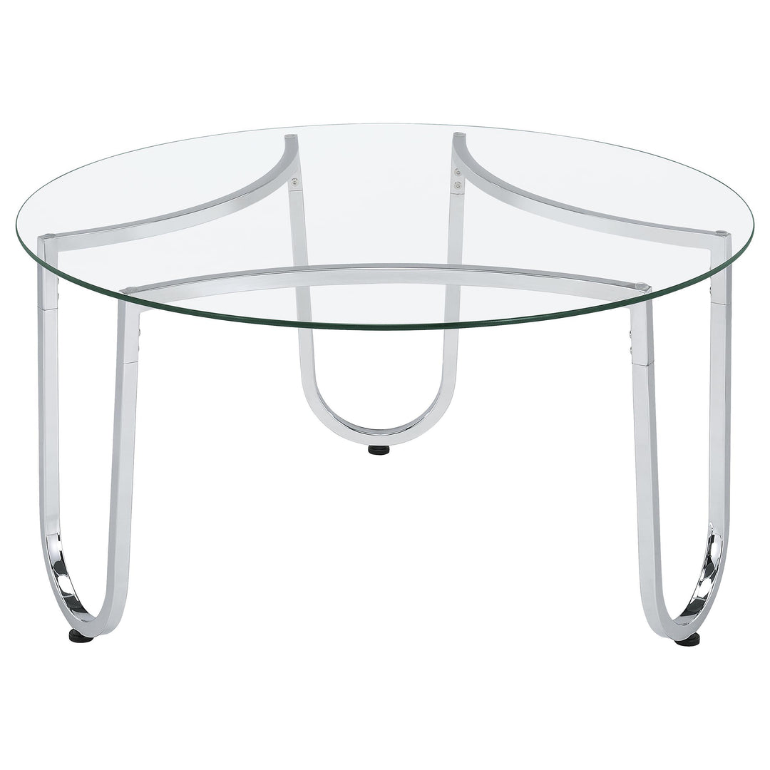 Beller Round Tempered Glass Top Cocktail Coffee Table Chrome