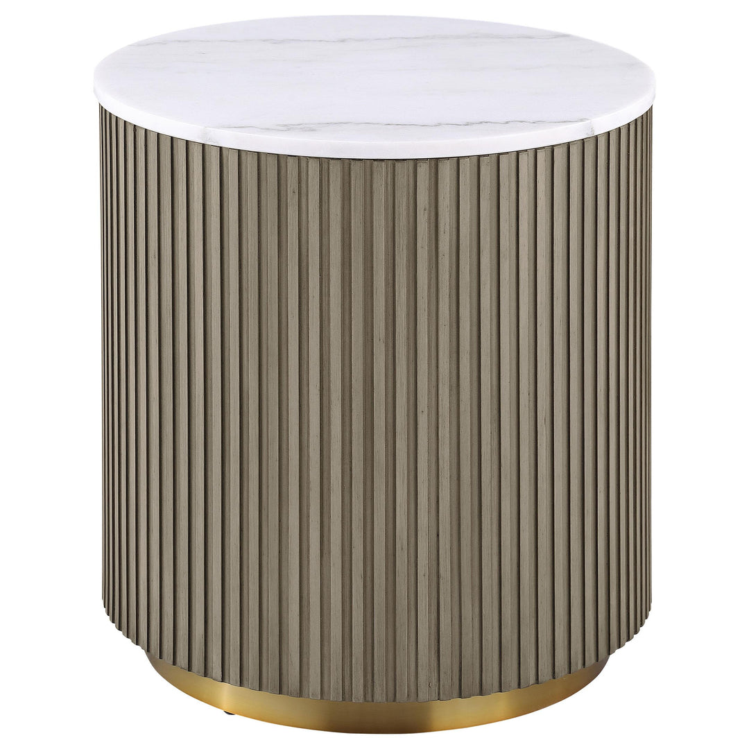 Jason Round White Marble Top Side End Table Greige