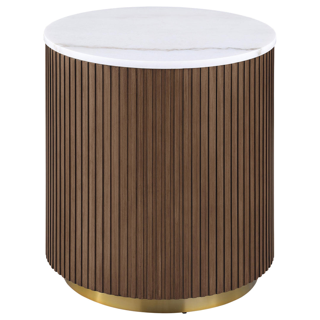 Jason 2-piece Round White Marble Coffee Table Set Honey Brown