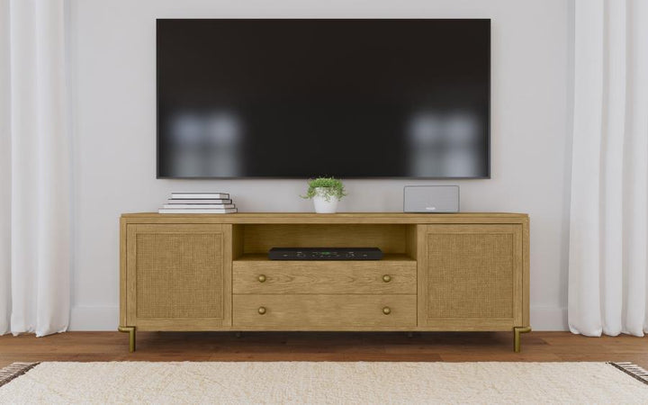 Arini - Rattan Cane 2-Door TV Stand Media Console - Sand Wash