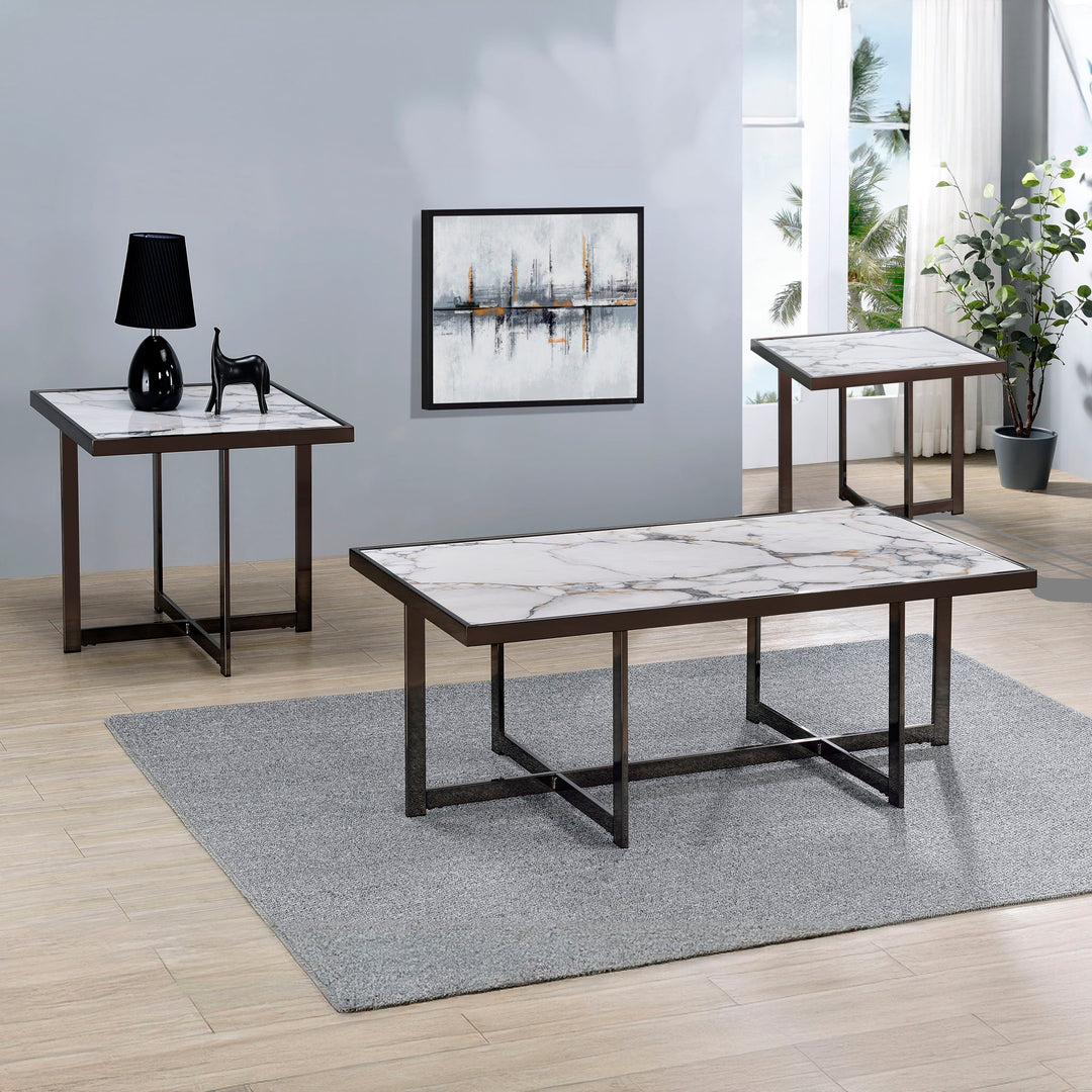 Kayley - 3 Piece Sintered Stone Inlay Occasional Table Set - White / Black