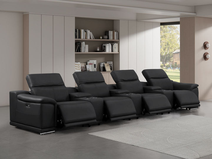 2679 - Genuine Leather Sofa With 4 Power Recliners, Power Headrests &amp; 3 Storage Consoles