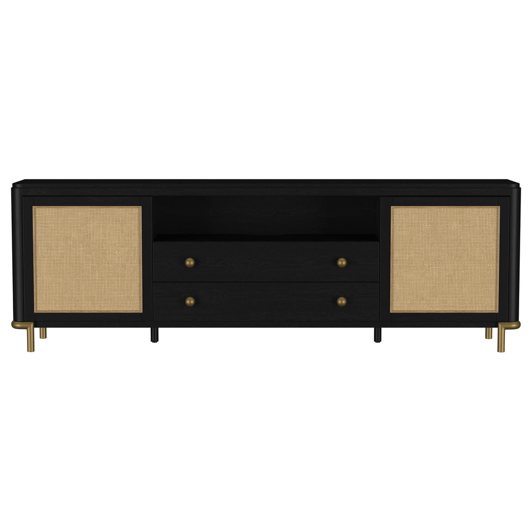 Arini Rattan Cane 2-door TV Stand Media Console Black