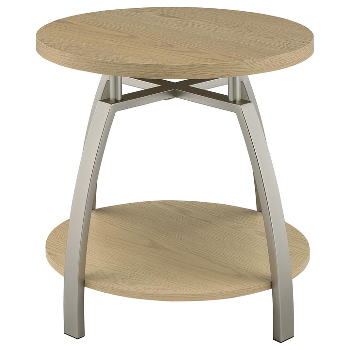 Dacre Round Engineered Wood Top Side End Table Greige