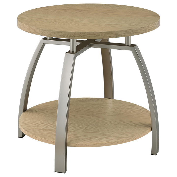 Dacre Round Engineered Wood Top Side End Table Greige
