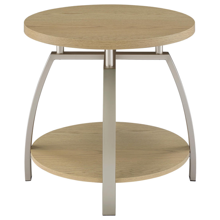 Dacre Round Engineered Wood Top Side End Table Greige