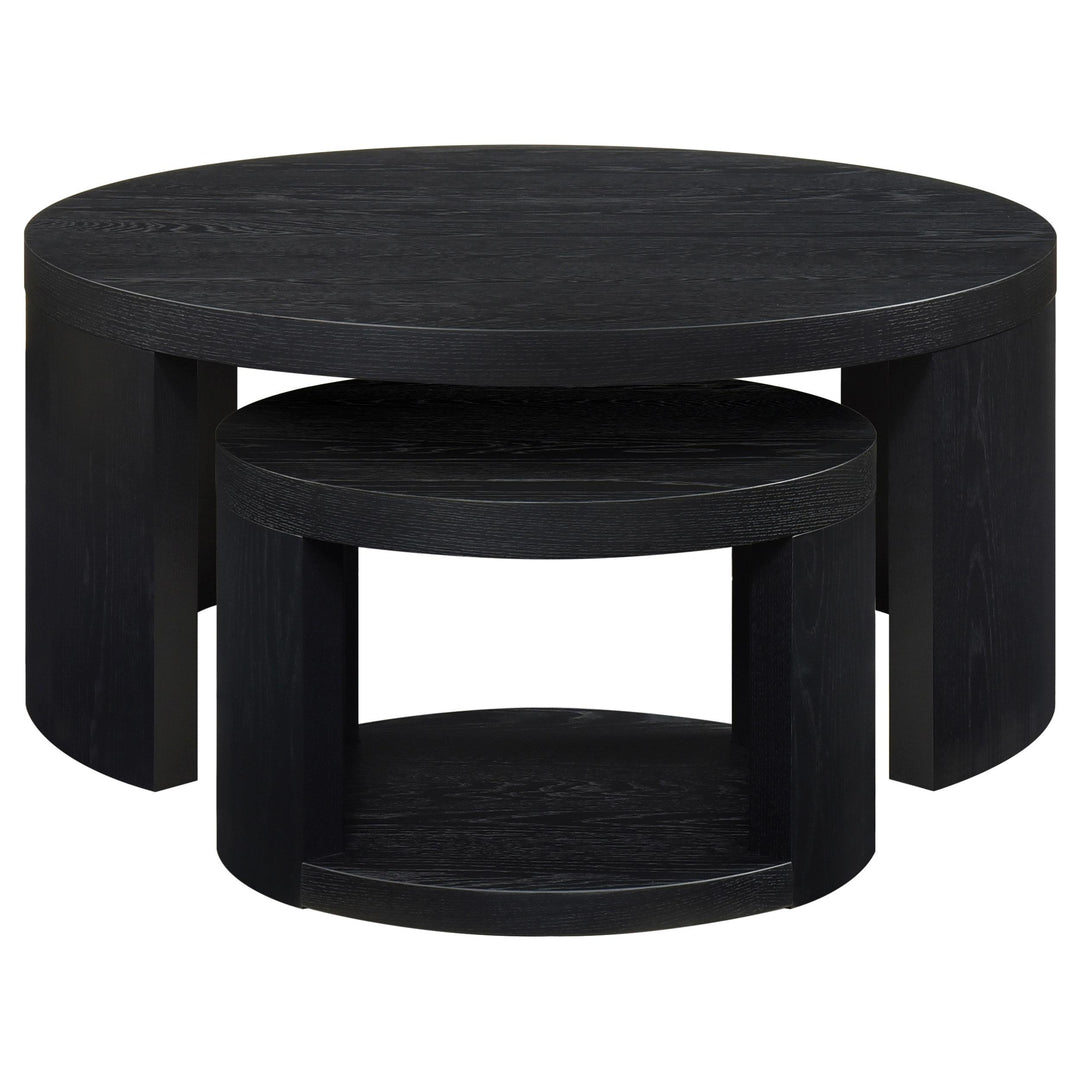 Sweeney 2-piece Round Wood Occasional Nesting Table Set Black