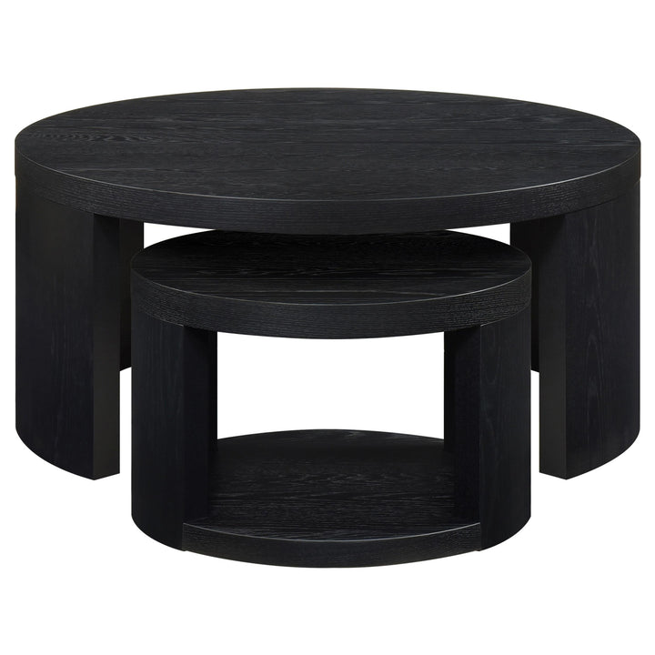 Sweeney 2-piece Round Wood Occasional Nesting Table Set Black