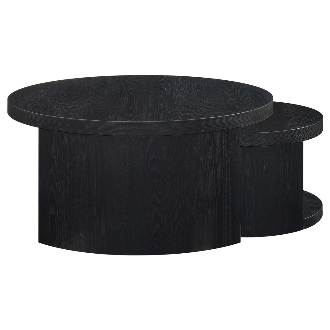 Sweeney 2-piece Round Wood Occasional Nesting Table Set Black
