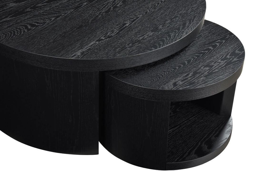 Sweeney 2-piece Round Wood Occasional Nesting Table Set Black