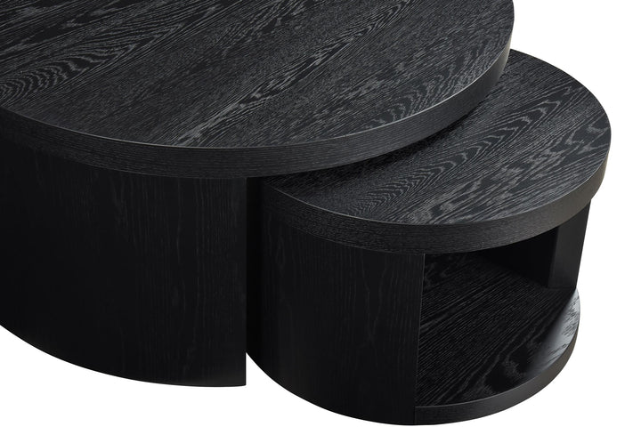 Sweeney 2-piece Round Wood Occasional Nesting Table Set Black