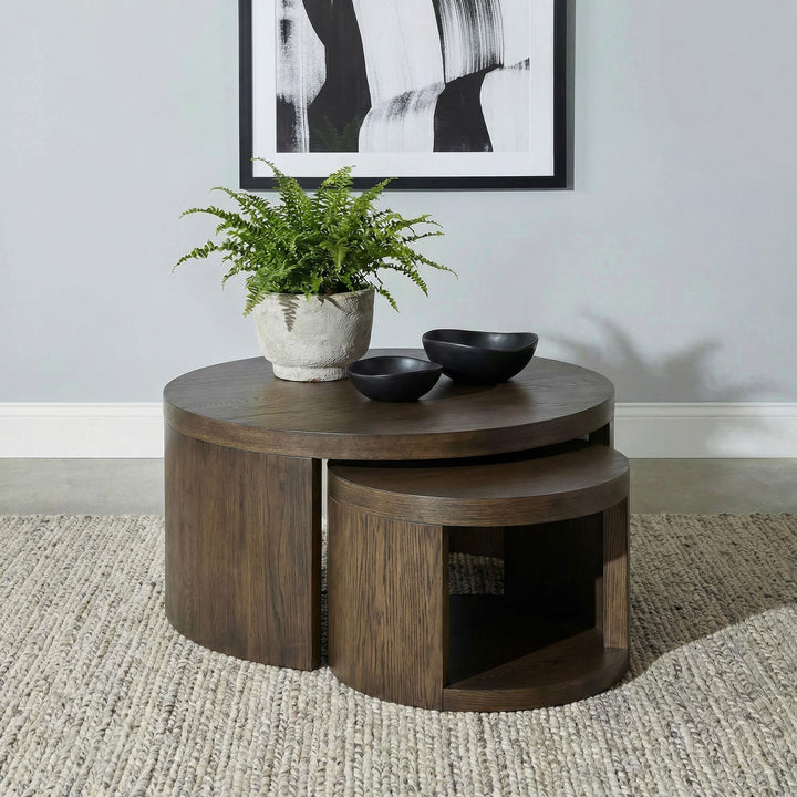Sweeney 2-piece Round Wood Occasional Nesting Table Set Dark Walnut
