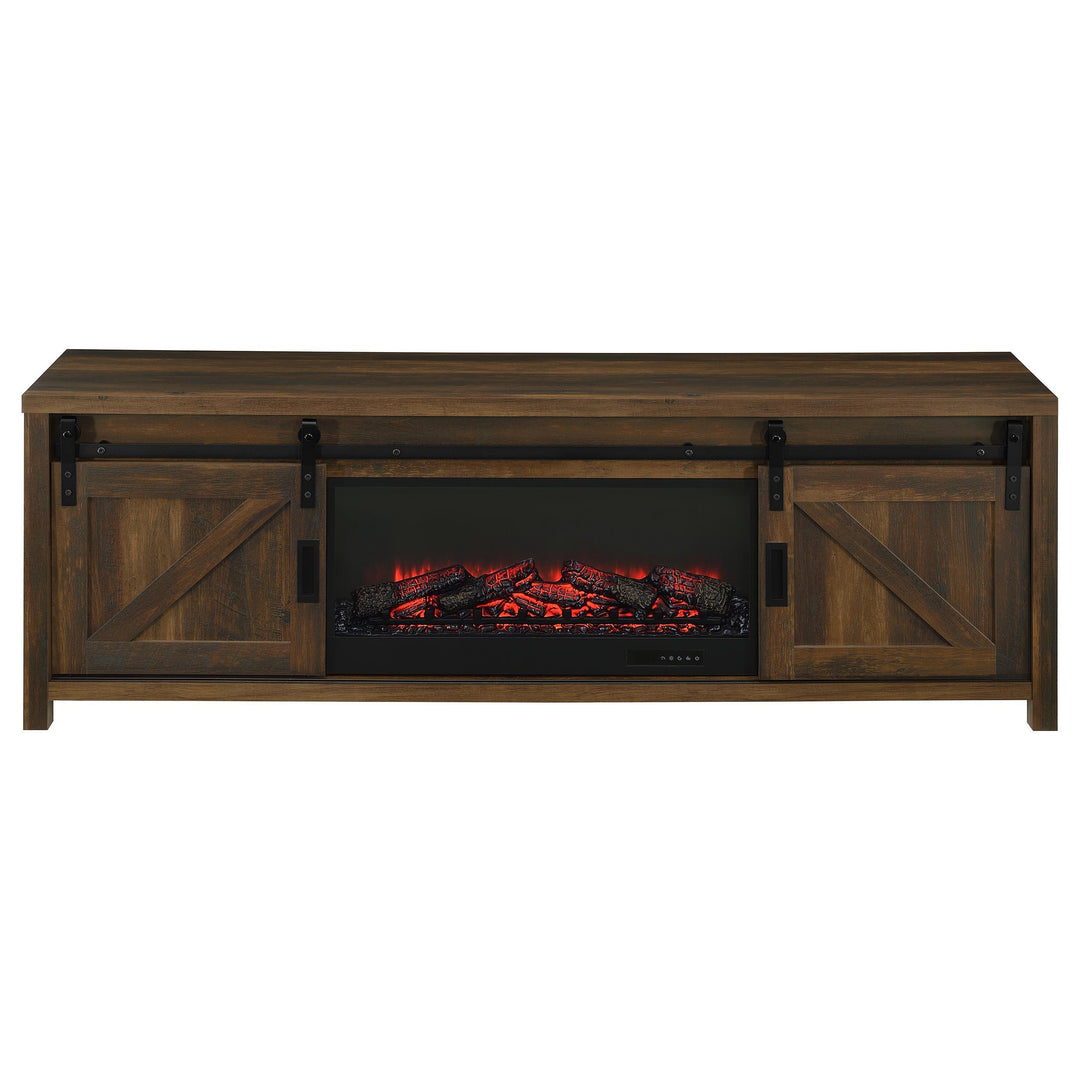 Enfield 71-inch TV Stand Fireplace Media Console Dark Pine