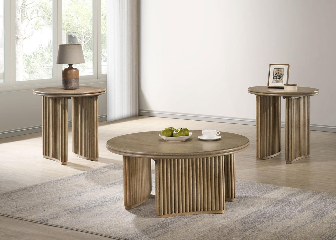 Adina Round Wood Side End Table Distressed Light Brown
