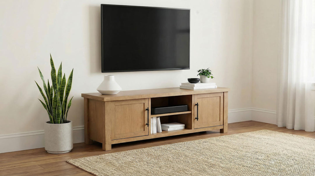 Beasley 2-Door 71-Inch Wood TV Stand Media Console Golden Oak