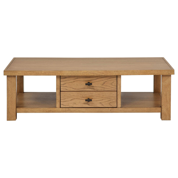 Beasley 2-Drawer Wood Coffee Table Golden Oak