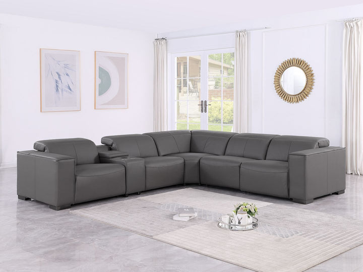 1208 - 6-Piece L-Shaped Leather Reclining Sectional With 3 Power Recliners